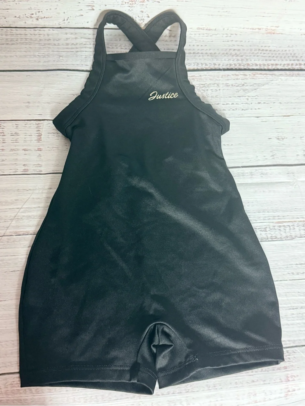 Justice Black Girls' Athletic Leotard with Built-In Shorts